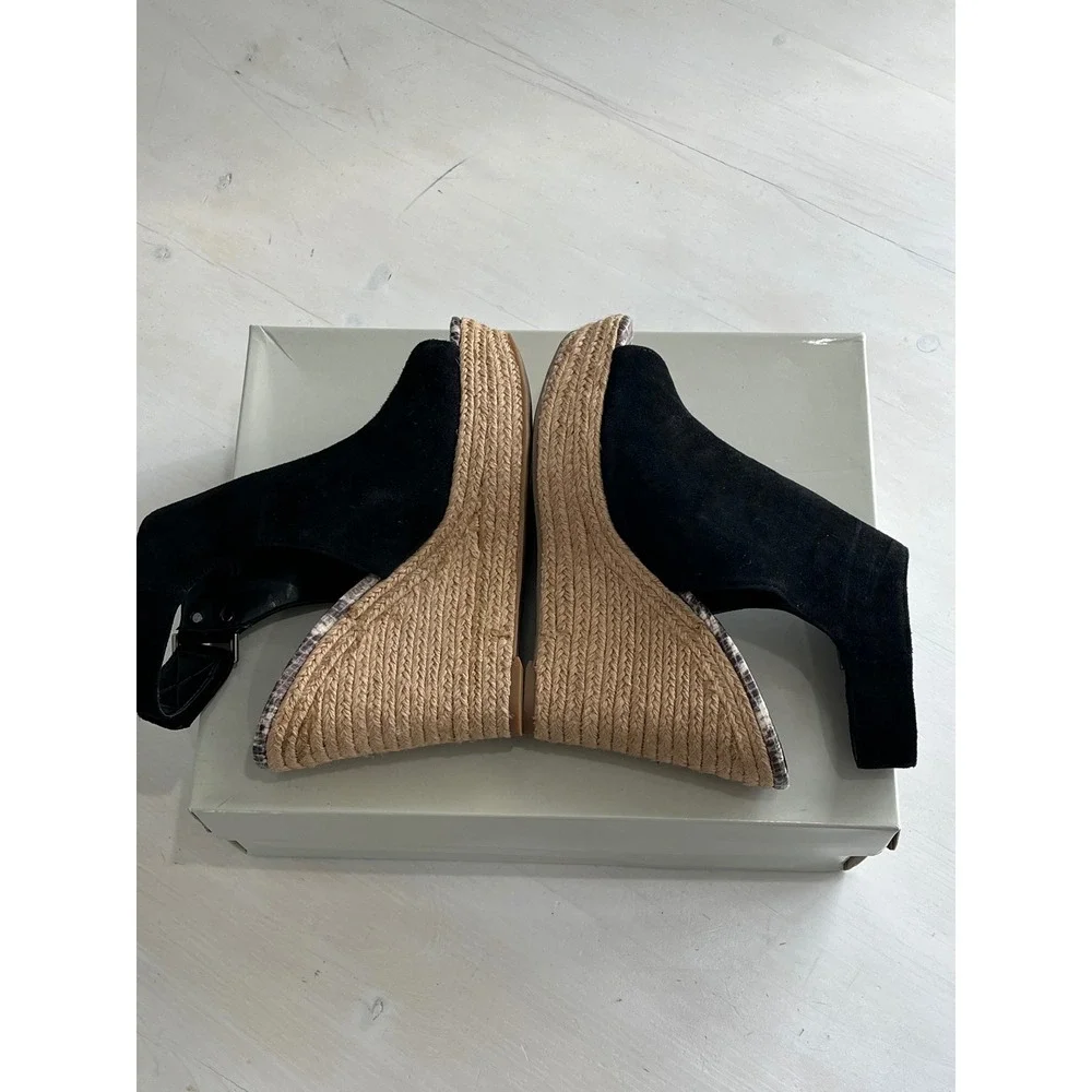 Marc Fisher‎ Black Suede Peep Toe Espadrille Wedge Sandals Size 6.5M